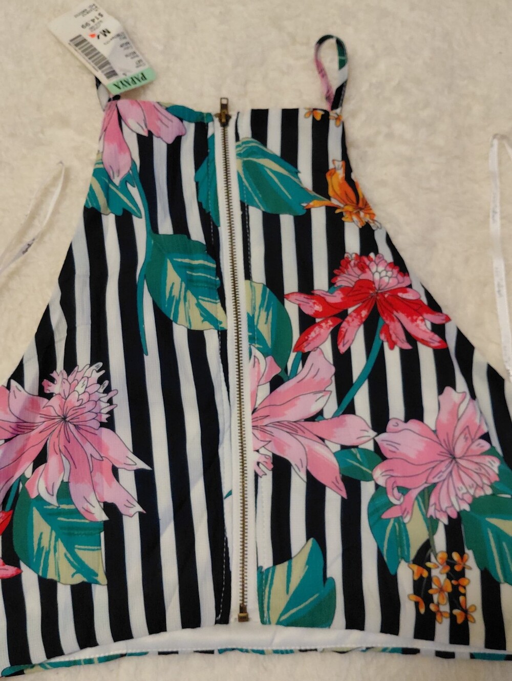 Papaya Tropical Floral Striped Crop Top | Women's Size Medium (M) | NWT